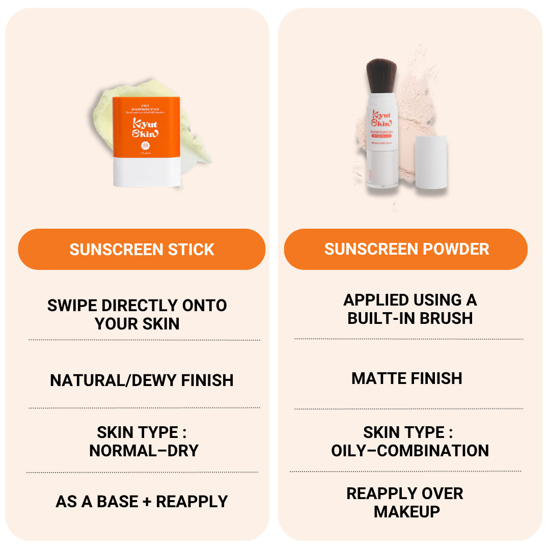 [On The Go SPF Combo] Kyut Skin Powder Sunscreen + Sunscreen Stick SPF 50PA++++